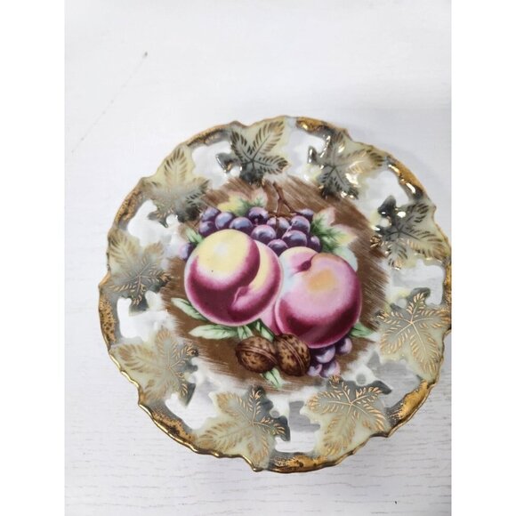 VTG Royal Sealy Japan Pineapple Fruit Gold Leaf Accent Footed Tea Cup & Saucer - Picture 5 of 11